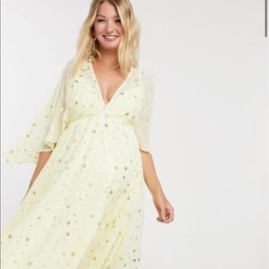 Maternity maxi dress in yellow star print